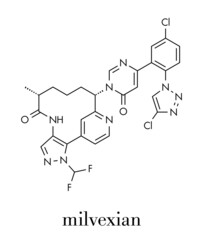 Milvexian anticoagulant drug molecule. Skeletal formula.