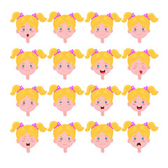 Set of different emotions of a girl. Poster for the development of emotional intelligence in children. Facial expressions of the face of the child