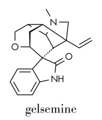 Gelsemine alkaloid molecule. Skeletal formula.