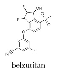 Belzutifan drug molecule. Skeletal formula.