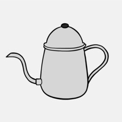 doodle freehand sketch drawing of pour over coffee kettle.