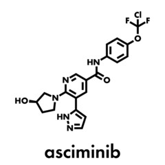 Asciminib cancer drug molecule. Skeletal formula.