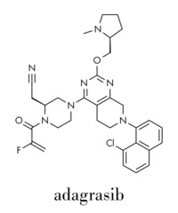 Adagrasib cancer drug molecule. Skeletal formula.
