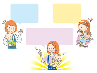 赤ちゃんを抱っこして悩みを相談するママ友達