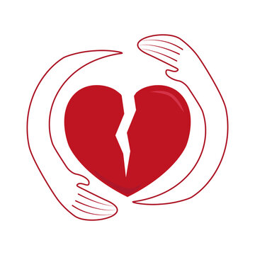 Mental help concept. Hands take care of a broken heart icon vector illustration design