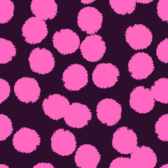 Pom poms of seamless pattern. Hand drawn cute background.
