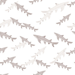 Lemon shark seamless pattern in scandinavian style. Marine animals background. Vector illustration for children funny textile.