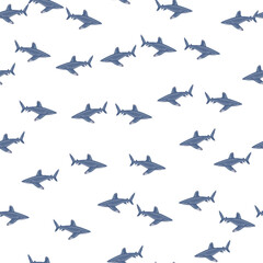 Oceanic whitetip shark seamless pattern in scandinavian style. Marine animals background. Vector illustration for children funny textile.