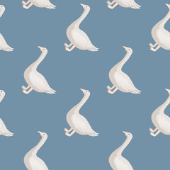 Seamless pattern of goose. Domestic animals on colorful background. Vector illustration for textile.
