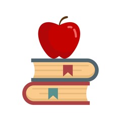 Red apple on book stack icon flat isolated vector