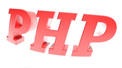 PHP red bent write on white background - 3D rendering illustration