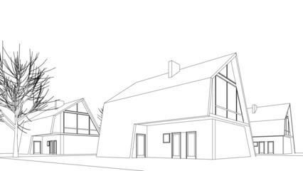 House architecture sketch vector 3d illustration