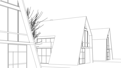 House architecture sketch vector 3d illustration