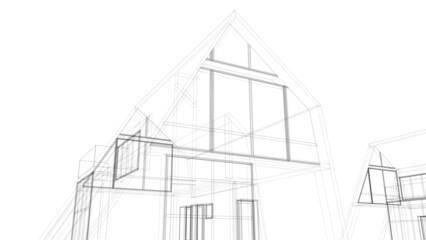 House architecture sketch vector 3d illustration