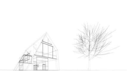 House architecture sketch vector 3d illustration