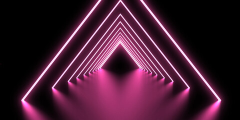 Fototapeta premium 3D abstract background with neon lights. neon tunnel .space construction . .3d illustration3
