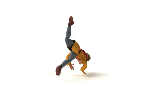 Fun 3D cartoon medieval man doing breakdance