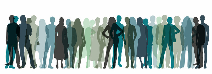 people crowd silhouette on white background, vector