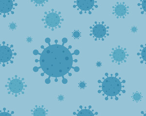 Blue vector background of corona virus. Microscopic view of covid cells