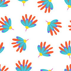Abstract floral seamless pattern. Modern and contemporary flowers and plants vector illustration.  Social media posts, fabric, and fashion, gift and wrapping paper, card design, etc. 2022 Colors