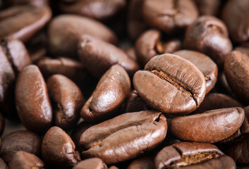Close up of Roasted Coffee bean with selective focus