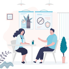 Man with narcotic addiction came to specialist. Patient at reception of narcologist