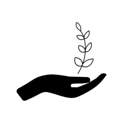 Plant in hand. Vector illustration.