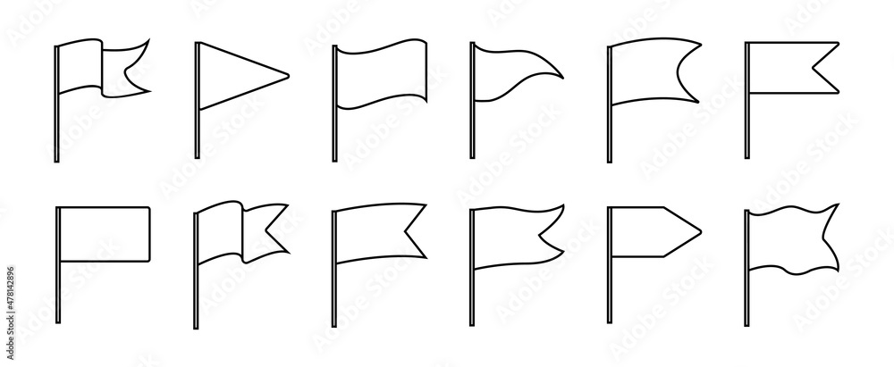 Poster flag outline icon. set of pictogram flags. line flags for map, destination and location. pennant for