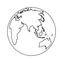Earth line icon. Sketch world globe. Outline planet. Simple globe with countries. Black planet on white background. Silhouette of map for travel. Continents linear. Graphic template. Vector