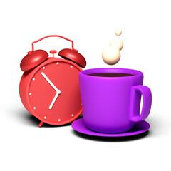 3d render illustration of alarm clock and a cup of coffee