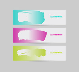 Three colorful vector stickers labels tags with a brush stroke hand painted background