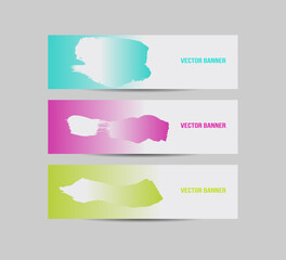 Three colorful vector stickers labels tags with a brush stroke hand painted background