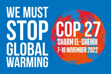 Foto op Plexiglas We Must Stop Global Warming at COP 27 - Sharm El-Sheikh, Egypt, 7-18 November 2022 - International climate summit vector illustration © Jon Le-Bon