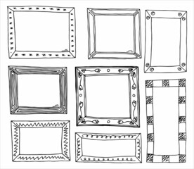 Set of frames in hand drawn doodle style