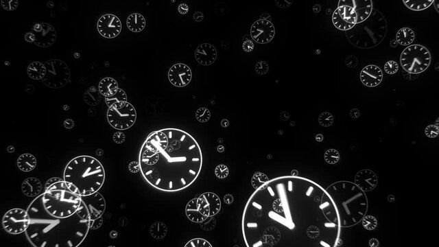 Camera flying into white Fast Ticking Clocks Time measurement Deadline Concept Seamless Loop Motion Background Animation