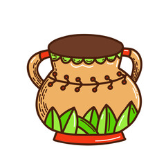 jug of milk. doodle style kitchenware. hand drawn vase with cherry ornament