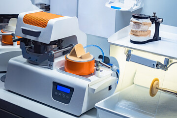 Workplace with equipment dental technician. Equipment production of dental prostheses....