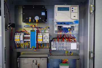Industrial electrical equipment. Box with automatic machines for enterprise management. Instrument...
