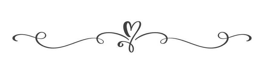 Fototapeta Vintage Flourish Vector divider Valentines Day Hand Drawn Black Calligraphic Heart. Calligraphy Holiday illustration. Design valentine element. Icon love decor for web, wedding obraz