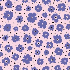 Acrylic prints Very peri Very peri ditsy daisy seamless repeat pattern. Random placed, vector flowers all over surface print.