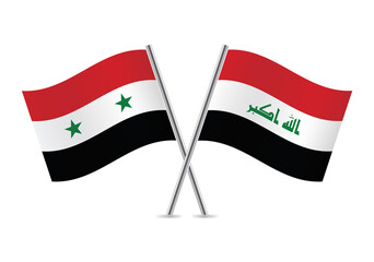 Syria and Iraq flags. Syrian and Iraqi flags isolated on white background. Vector illustration.