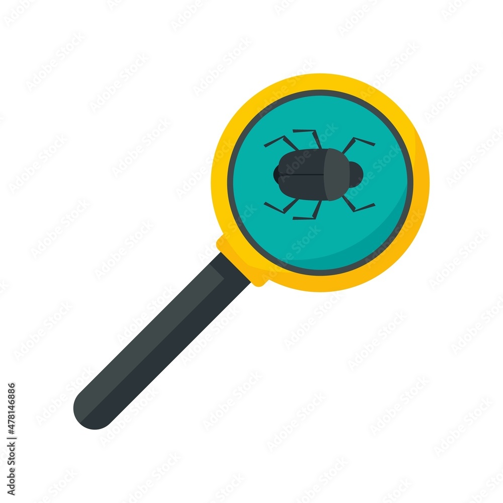 Poster search computer bug icon flat isolated vector
