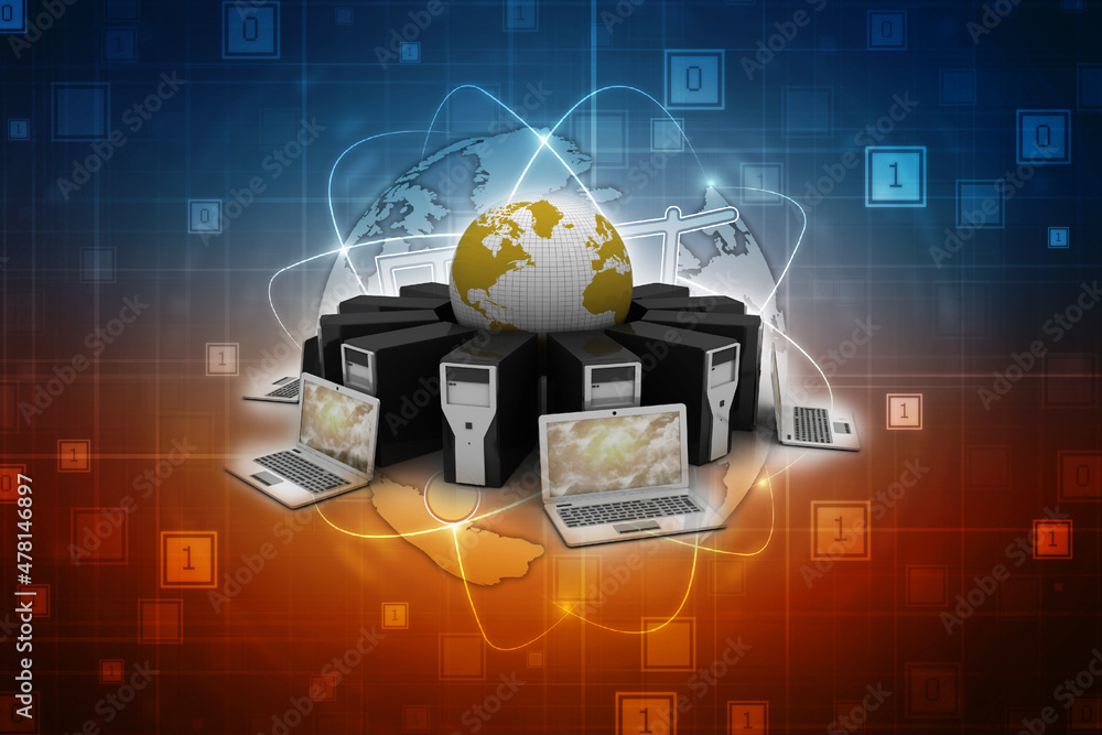 Poster 3d rendering technology computer network