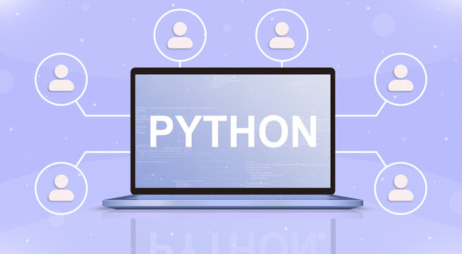 Python on laptop screen with user icons around 3d