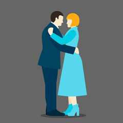 Hugs of a man and a woman. Lovers. Romantic couple. Love, feelings, relationships. A slow dance. Vector. Element for cards for the wedding, Valentine's Day.