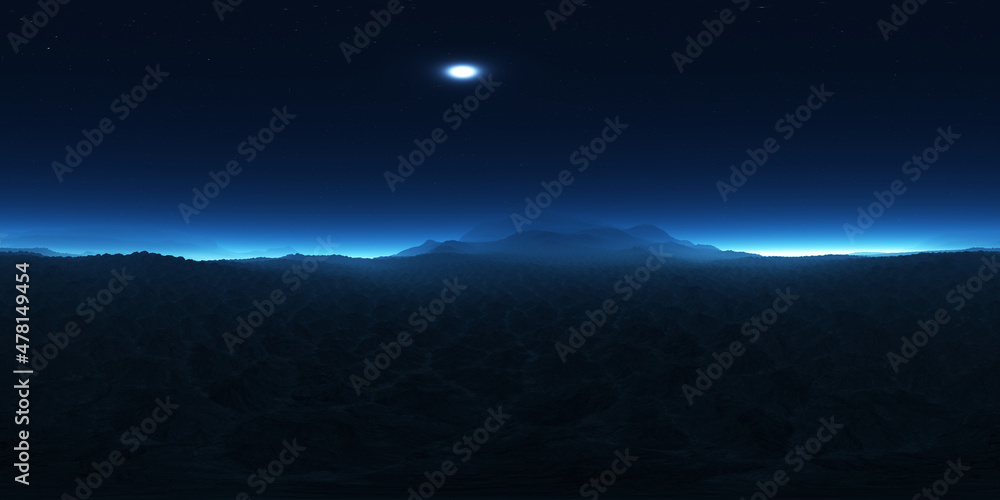 Wall mural 360 degree alien planet landscape, equirectangular projection, environment map. hdri spherical panor