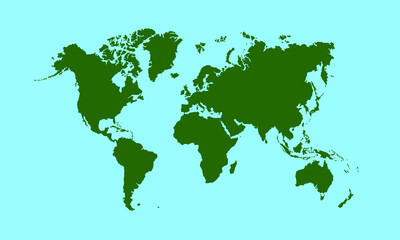 World Map Green Color in Blue Background