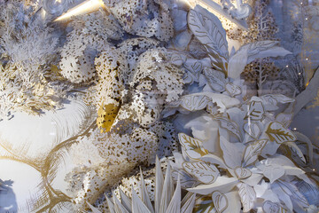 Paper cut tropical exotic flowers as a background