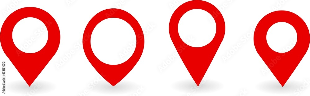 Poster red location icon, point on the navigator map. set of flat, signs of different shapes. 3d graphics. 