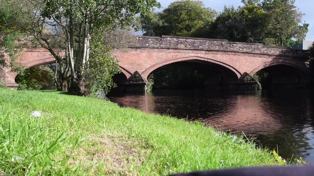 4K video of Bridge across River Teith in Callander, Scotland. Callander is a small town in the area of Stirling. 